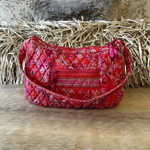 Vintage VERA BRADLEY Hope Toile 2006 Hobo Bag 1 Handle Zip Top Shoulder Pink Y2K - Picture 1 of 14